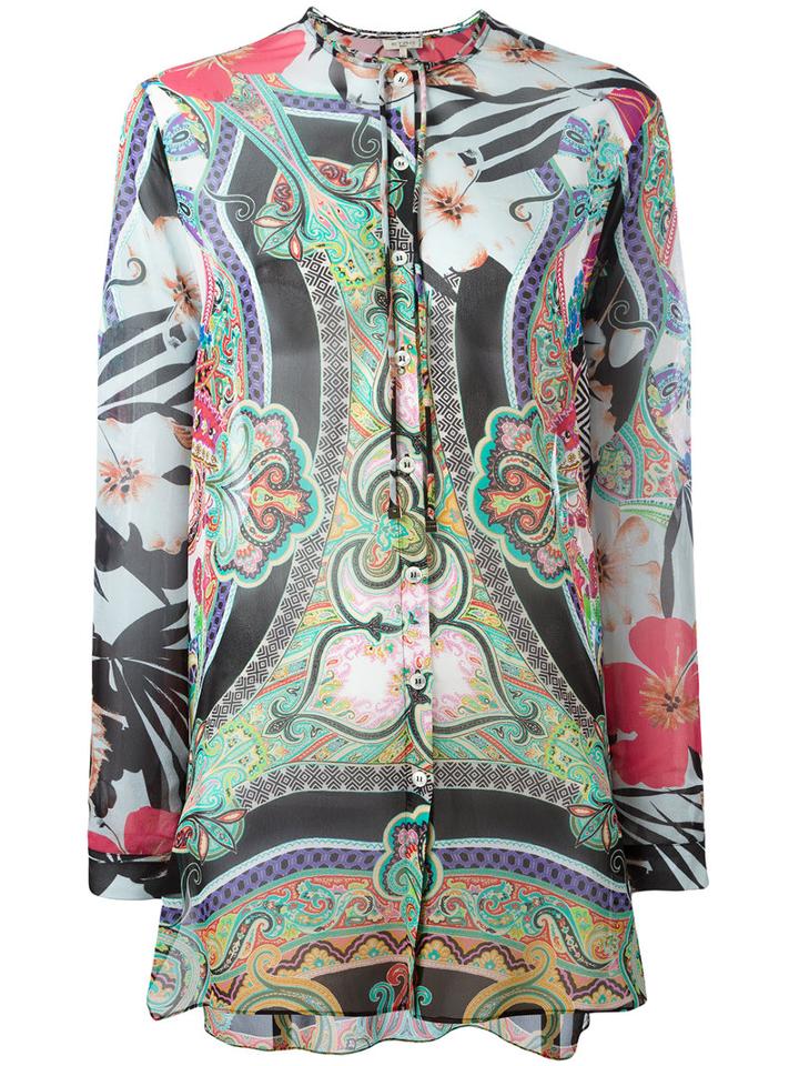 Etro Collarless Paisley Blouse, Women's, Size: 42, Black, Silk
