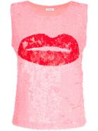 P.a.r.o.s.h. Sequined Lips Tank Top - Pink & Purple