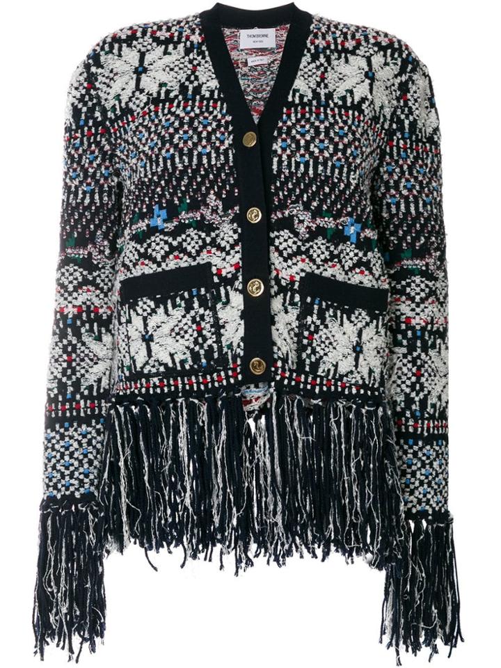 Thom Browne Boxy V-neck Cardigan With Anchor Fair Isle Jacquard In