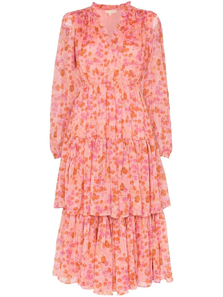 By Timo Floral Tiered Midi Dress - Pink