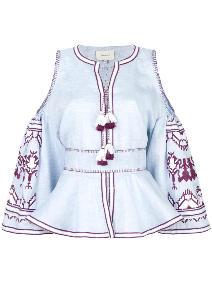 Sleeping Gypsy Shoulderless Tassel Blouse - Blue