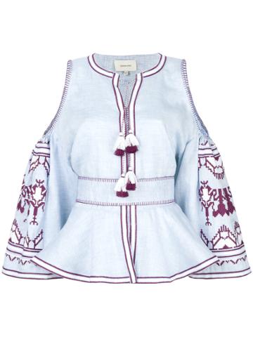 Sleeping Gypsy Shoulderless Tassel Blouse - Blue