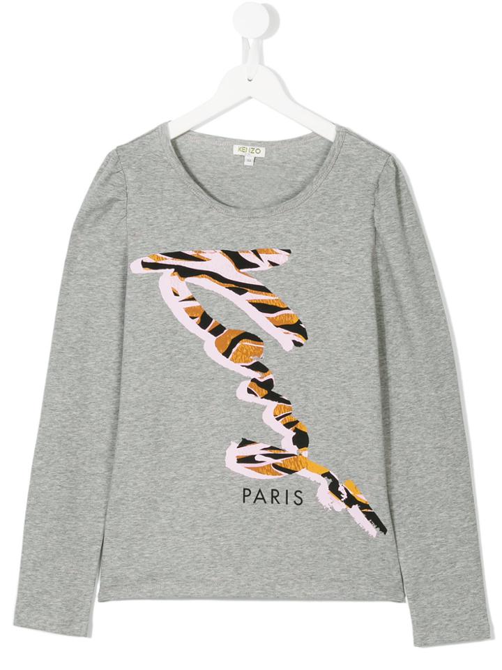 Kenzo Kids Animal Print Logo Long-sleeved T-shirt - Grey