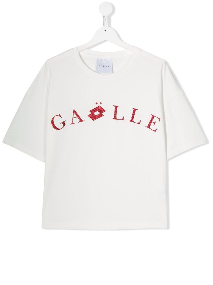 Gaelle Paris Kids Teen Glitter Logo Relaxed-fit T-shirt - White