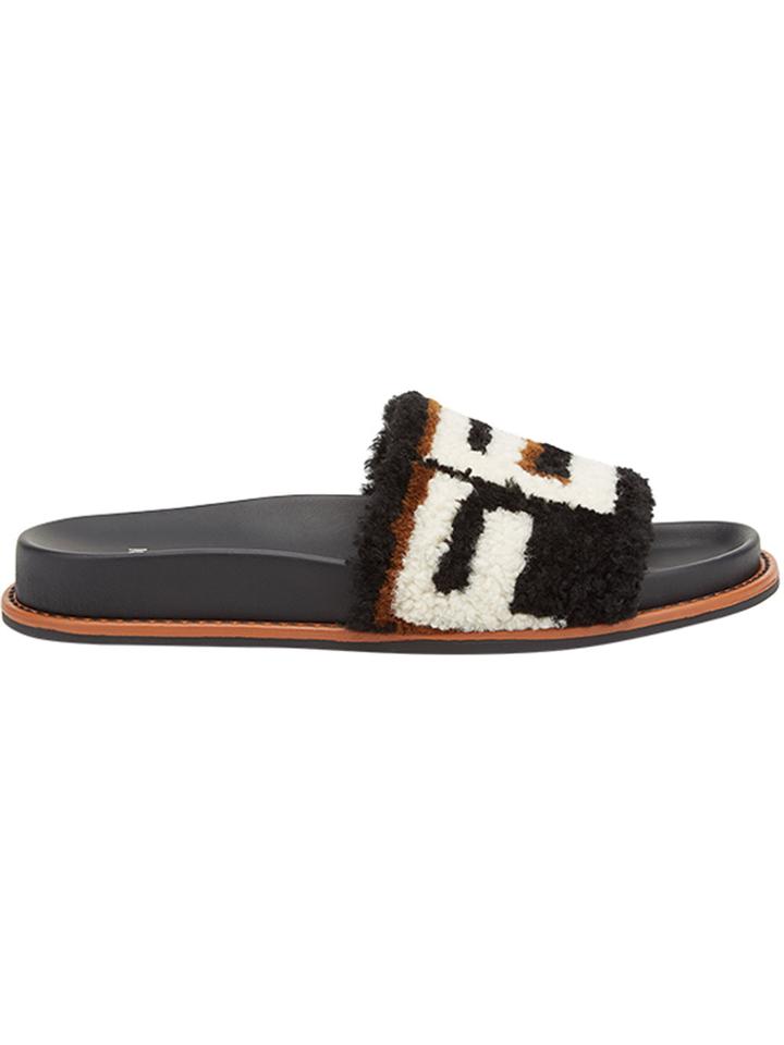 Fendi Ff Embroidered Open-toe Sandals - Black