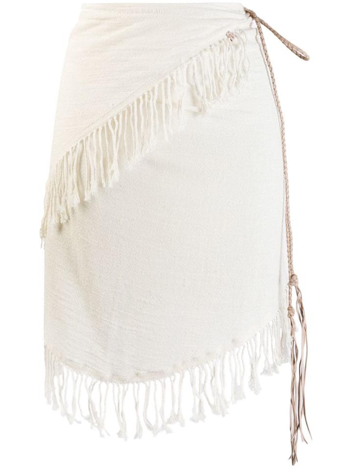 Caravana Fringed Asymmetric Skirt - Neutrals