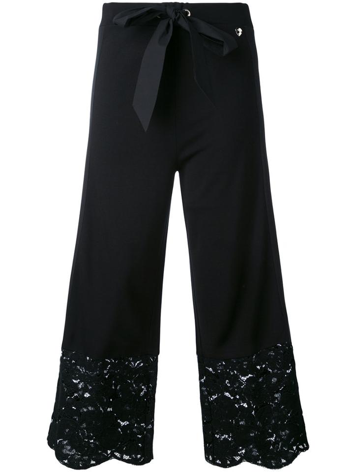 Twin-set - Lace Trim Trousers - Women - Cotton/polyamide/spandex/elastane/viscose - 40, Women's, Black, Cotton/polyamide/spandex/elastane/viscose
