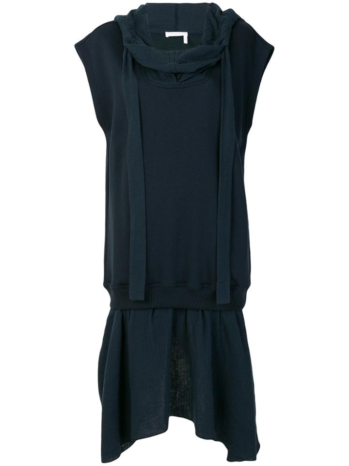 See By Chloé Draped Sweatshirt Midi Dress - Blue