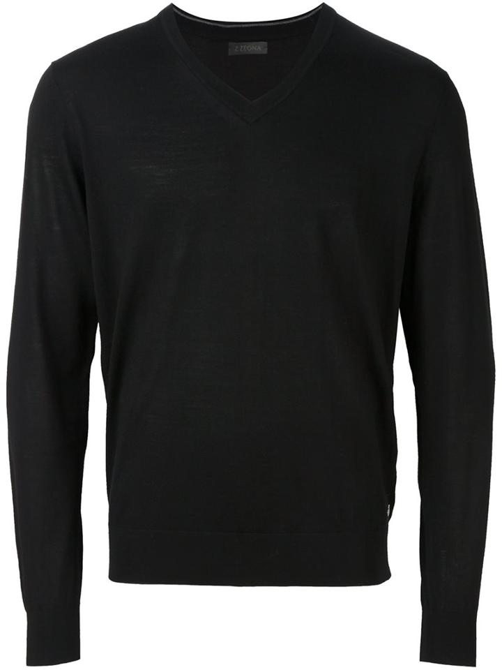 Z Zegna V-neck Jumper, Men's, Size: Xl, Black, Wool