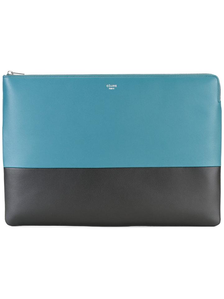 Céline Contrast Clutch Bag, Women's, Blue, Calf Leather/lamb Skin/viscose