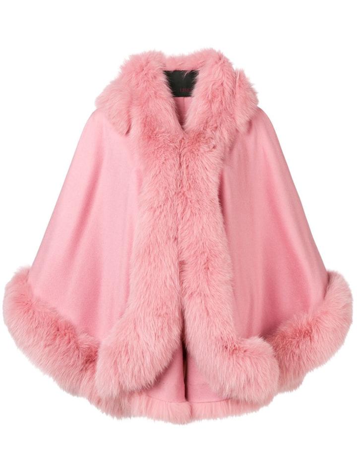 Liska Fox Fur Trim Cape - Pink
