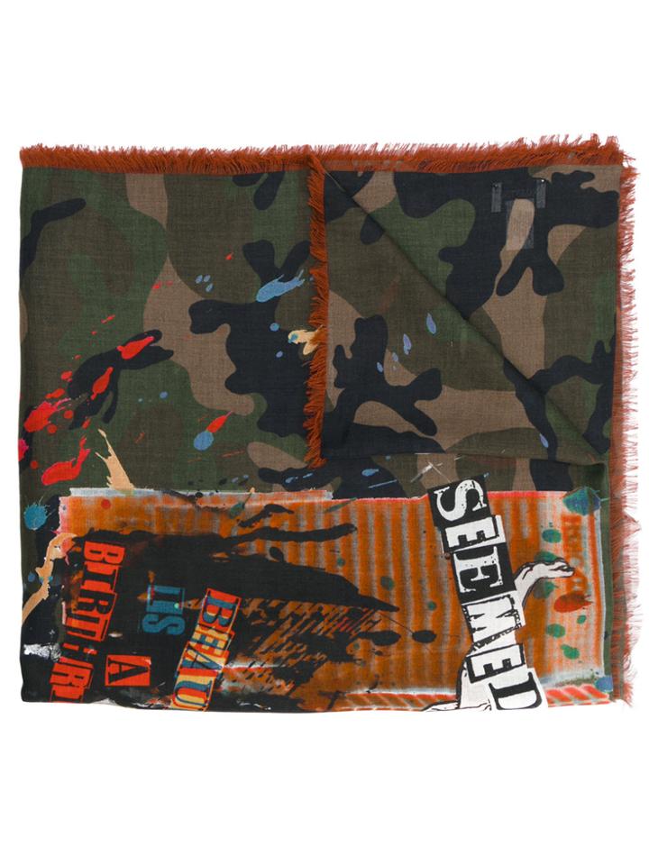 Valentino Thin Camouflage Print Scarf - Green