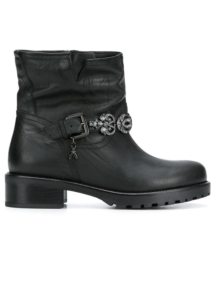 Patrizia Pepe Embellished Buckle Strap Ankle Boots - Black