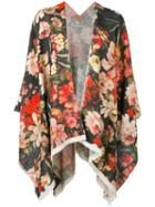 Ermanno Gallamini - Rose Print Oversized Jacket - Women - Linen/flax - One Size, Women's, Red, Linen/flax