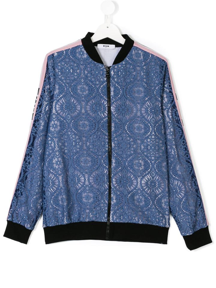 Msgm Kids Teen Layered Bomber Jacket - Blue