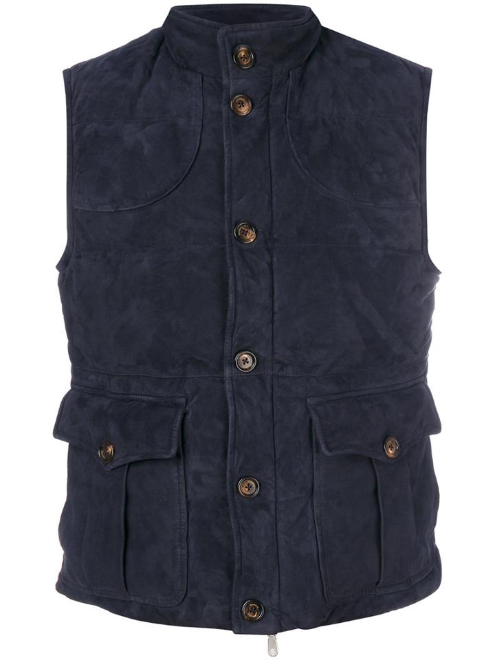 Eleventy - Cargo Vest - Men - Suede/polyester/cupro - 50, Blue, Suede/polyester/cupro