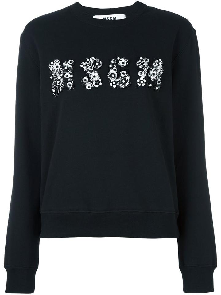 Msgm Appliqué Logo Sweatshirt, Women's, Size: Large, Black, Cotton