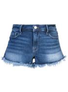 Frame Frayed Edge Micro Denim Shorts - Blue