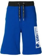 Les Hommes Urban Branded Patch Track Shorts - Blue