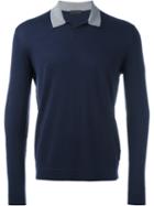 Z Zegna Collar Sweatshirt, Men's, Size: Medium, Blue, Silk/cotton