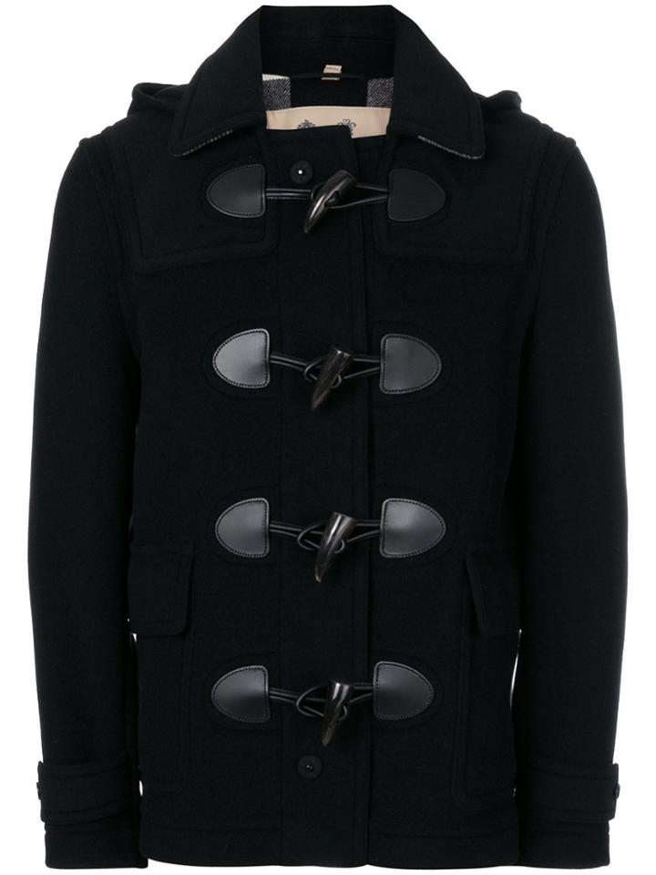 Burberry Leather Trim Toggle Coat - Black