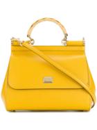 Dolce & Gabbana Wicker Handle Foldover Flap Tote - Yellow & Orange