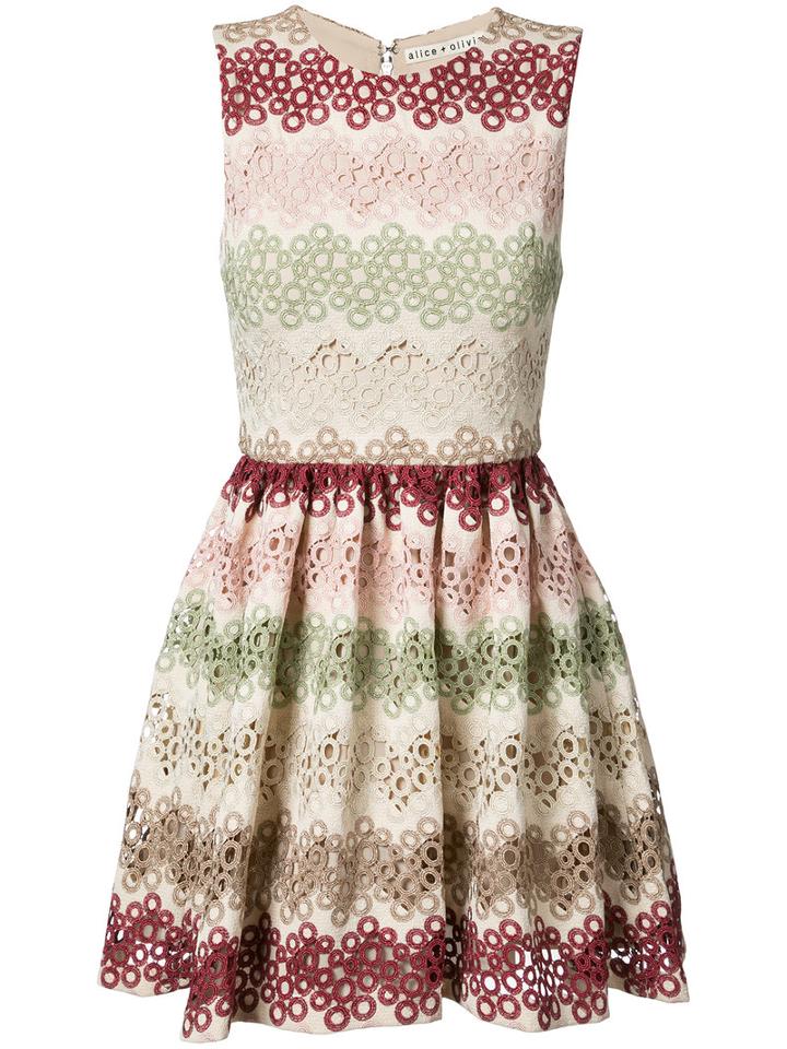 Alice+olivia - Zigzag Lace Mini-dress - Women - Polyester/spandex/elastane - 10, Nude/neutrals, Polyester/spandex/elastane