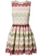 Alice+olivia - Zigzag Lace Mini-dress - Women - Polyester/spandex/elastane - 10, Nude/neutrals, Polyester/spandex/elastane