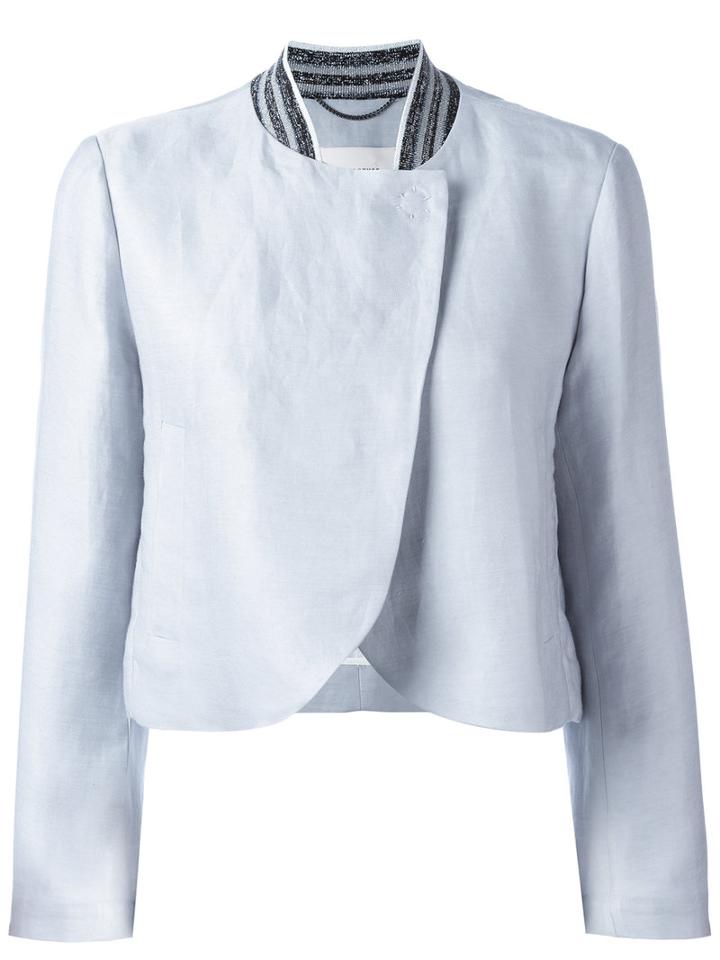 Dorothee Schumacher Curved Hemline Cropped Jacket, Women's, Size: 4, Blue, Cotton