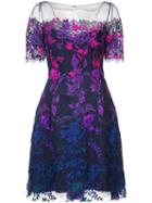 Marchesa Notte Floral Embroidered Mesh Dress - Purple