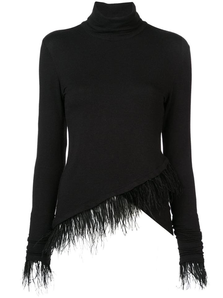Josie Natori Feather Trim Asymmetric Knit Top - Black