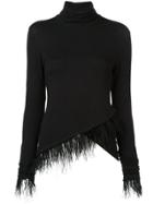 Josie Natori Feather Trim Asymmetric Knit Top - Black
