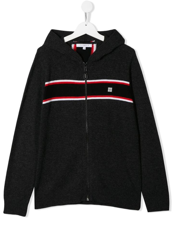 Givenchy Kids Teen Stripe Trim Hoodie - Grey