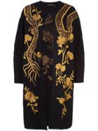 Josie Natori Embroidered Dragon Coat - Black