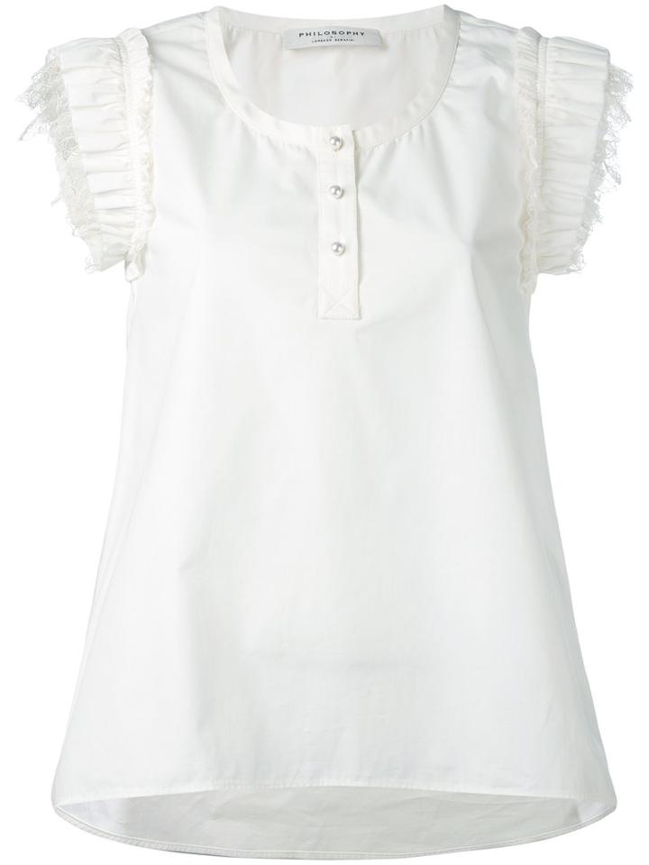 Philosophy Di Lorenzo Serafini - Embroidered Sleeve Top - Women - Cotton/polyamide - 42, White, Cotton/polyamide