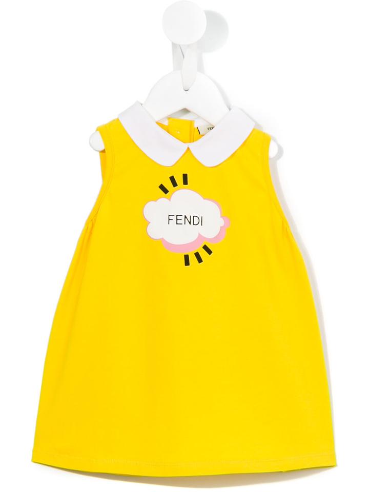 Fendi Kids - Cloud Print Dress - Kids - Cotton/spandex/elastane - 6 Mth, Yellow/orange