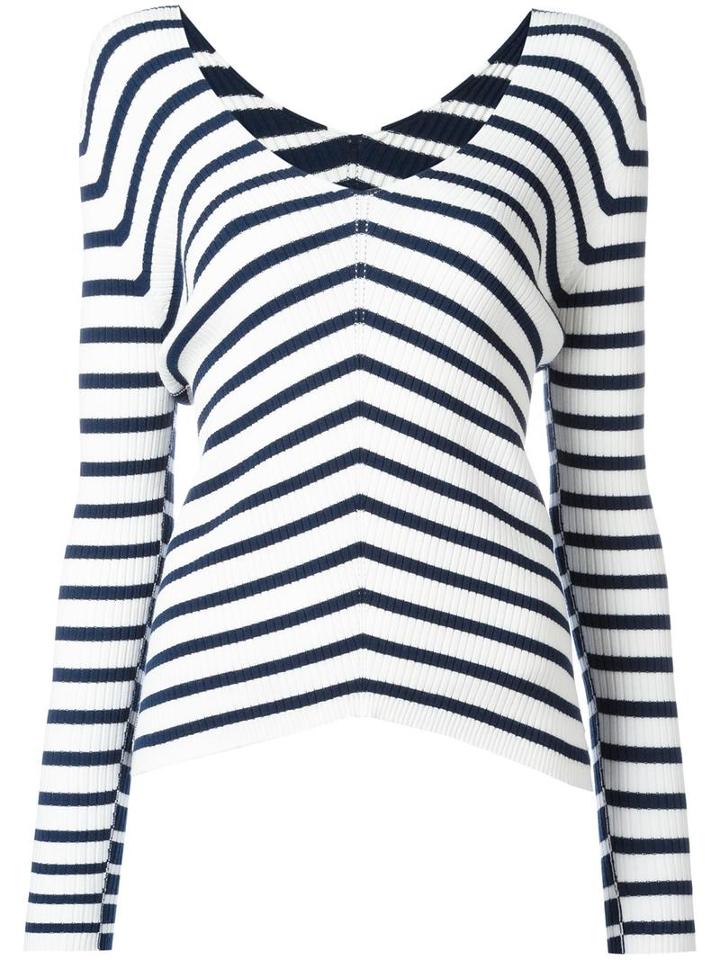 Twin-set V-neck Striped Jumper, Women's, Size: Xs, White, Viscose/polyester