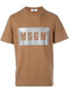 Msgm Metallic Logo Print T-shirt, Men's, Size: Medium, Brown, Cotton
