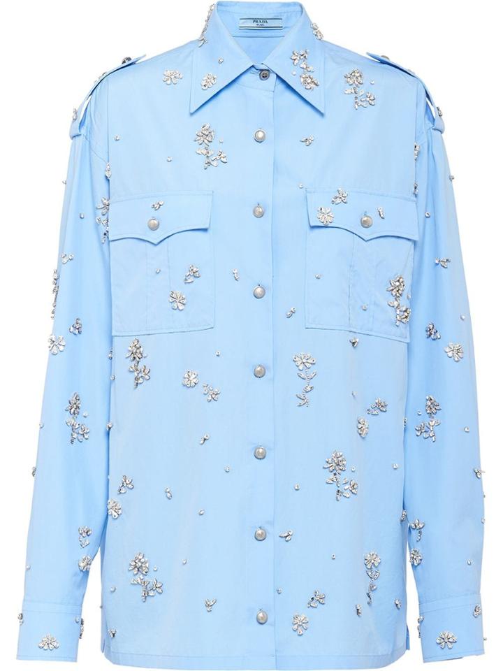 Prada Floral Embellished Shirt - Blue