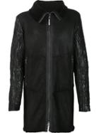 Isaac Sellam Experience Creased Sleeve Padded Coat, Men's, Size: Large, Black, Leather/rayon/goose Down
