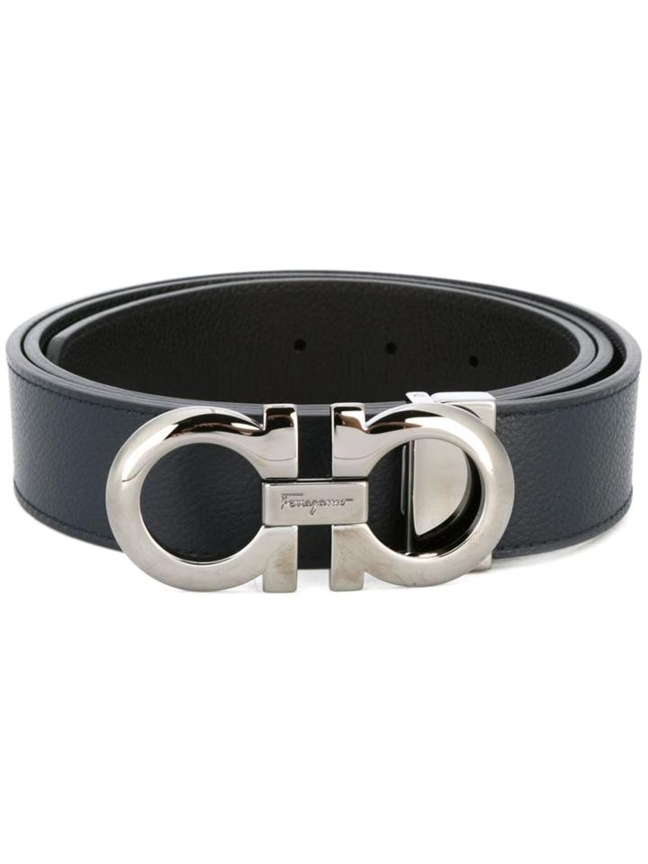 Salvatore Ferragamo Gancini Buckle Belt, Men's, Size: 115, Blue, Calf Leather