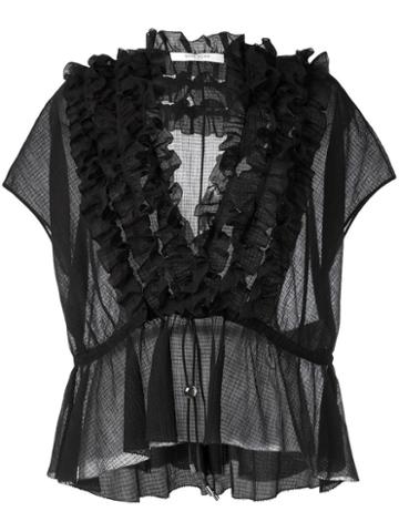 Givenchy Ruffle Placket Semi-sheer Blouse, Women's, Size: 38, Cotton/silk
