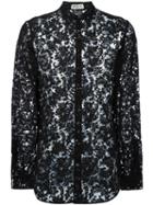 Saint Laurent Sheer Lace Shirt, Men's, Size: 39, Black, Cotton/polyamide/viscose