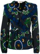 Tory Burch Floral Print Wrap Blouse, Size: 8, Blue, Silk/polyester