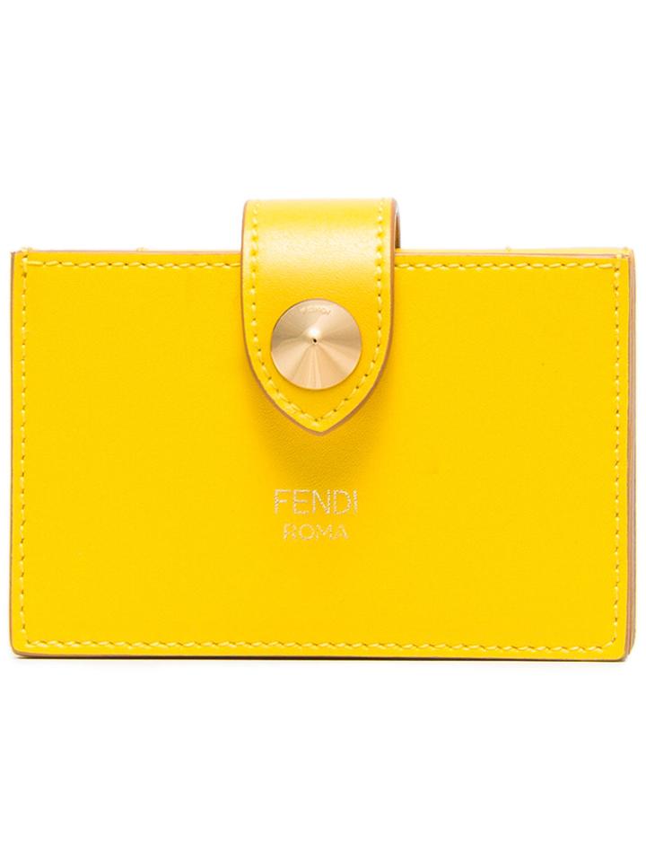 Fendi Yellow Compact Leather Wallet - Yellow & Orange