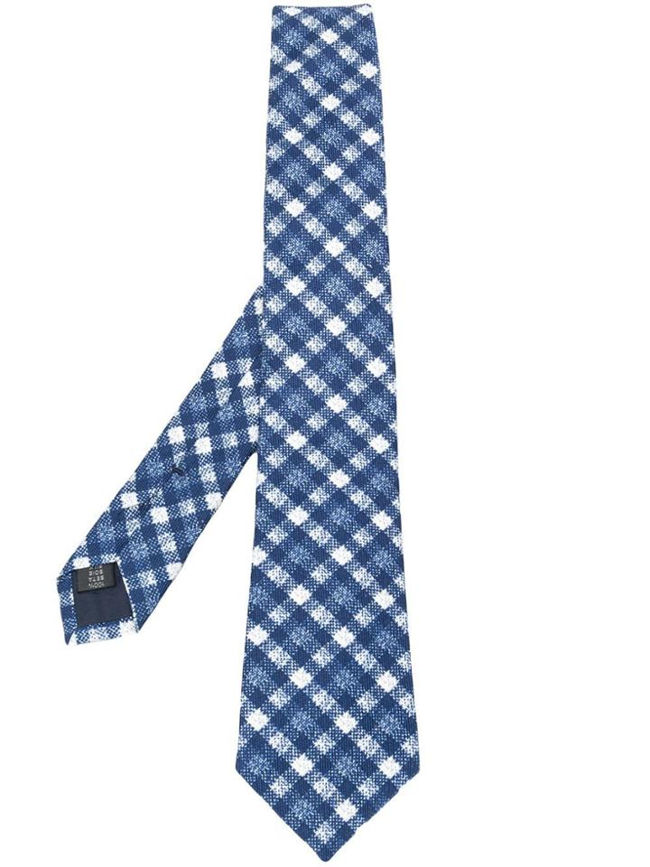 Tagliatore Plaid Embroidered Tie - Blue