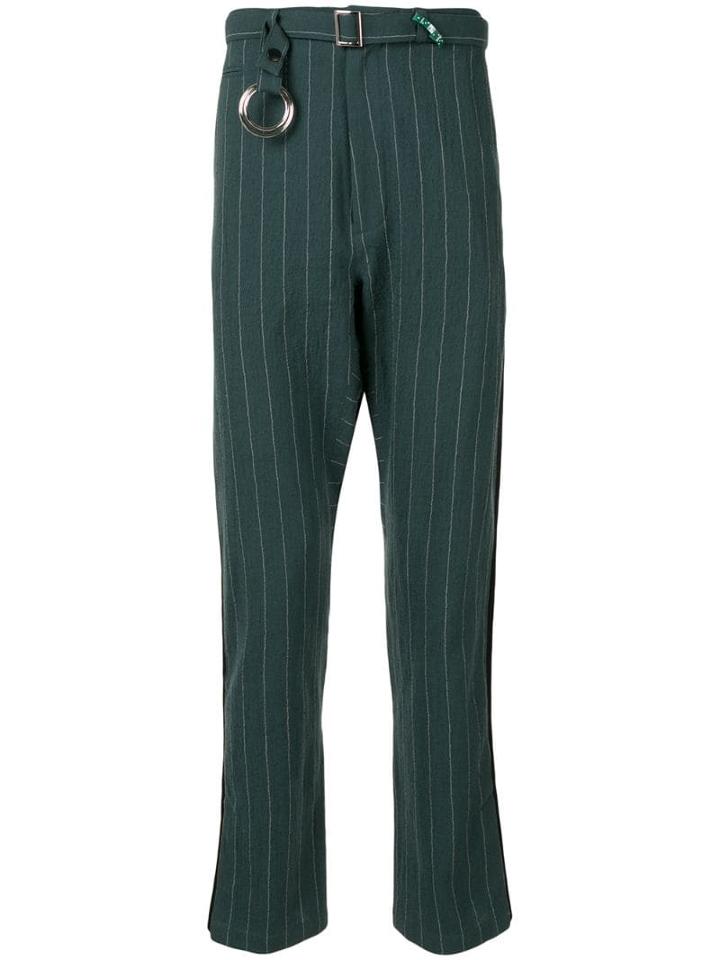 Maison Mihara Yasuhiro Striped Drop Crotch Trousers - Green