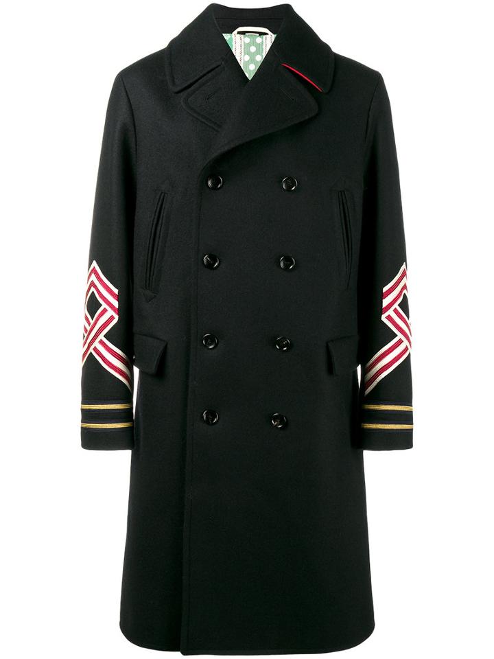 Gucci Double-breasted Coat, Men's, Size: 52, Black, Wool/polyester/viscose