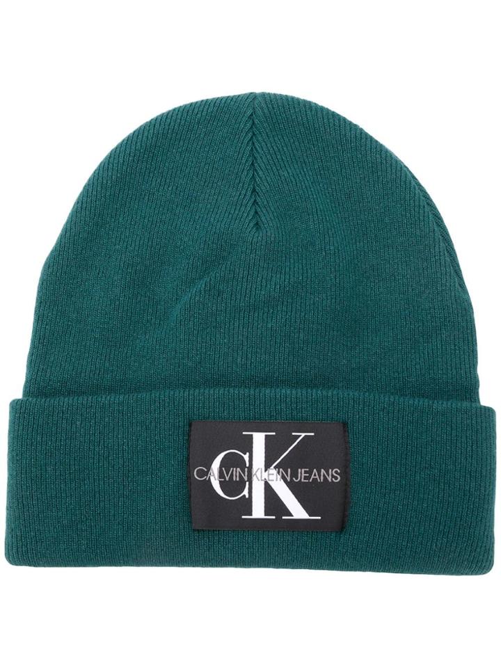 Calvin Klein Jeans Logo Patch Beanie - Green