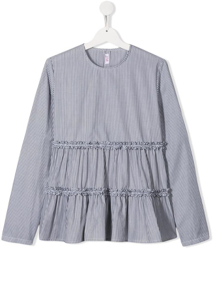Il Gufo Stripe Print Tiered Blouse - White